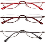 KoKoBin Newly Upgraded Translucent Reading Glasses 3 Pairs of Half-Frame Metal Frame Glasses Spring Hinge Reader for Men and Women, red. Brown. Gunmetal 1.50