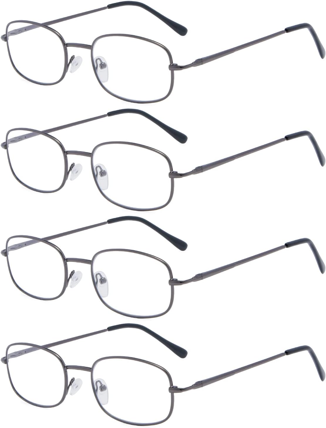 Eyekepper 4 Pairs Reading Glasses Metal Frame Reader Eyeglasses with Spring Hinges for Men for Women Reading