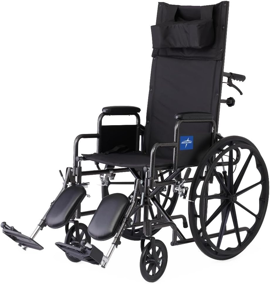 Medline Reclining Wheelchair, Desk-Length Arms and Elevating Leg Rests, 16" x 18" Seat (W x D)