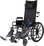 Medline Reclining Wheelchair, Desk-Length Arms and Elevating Leg Rests, 16" x 18" Seat (W x D)