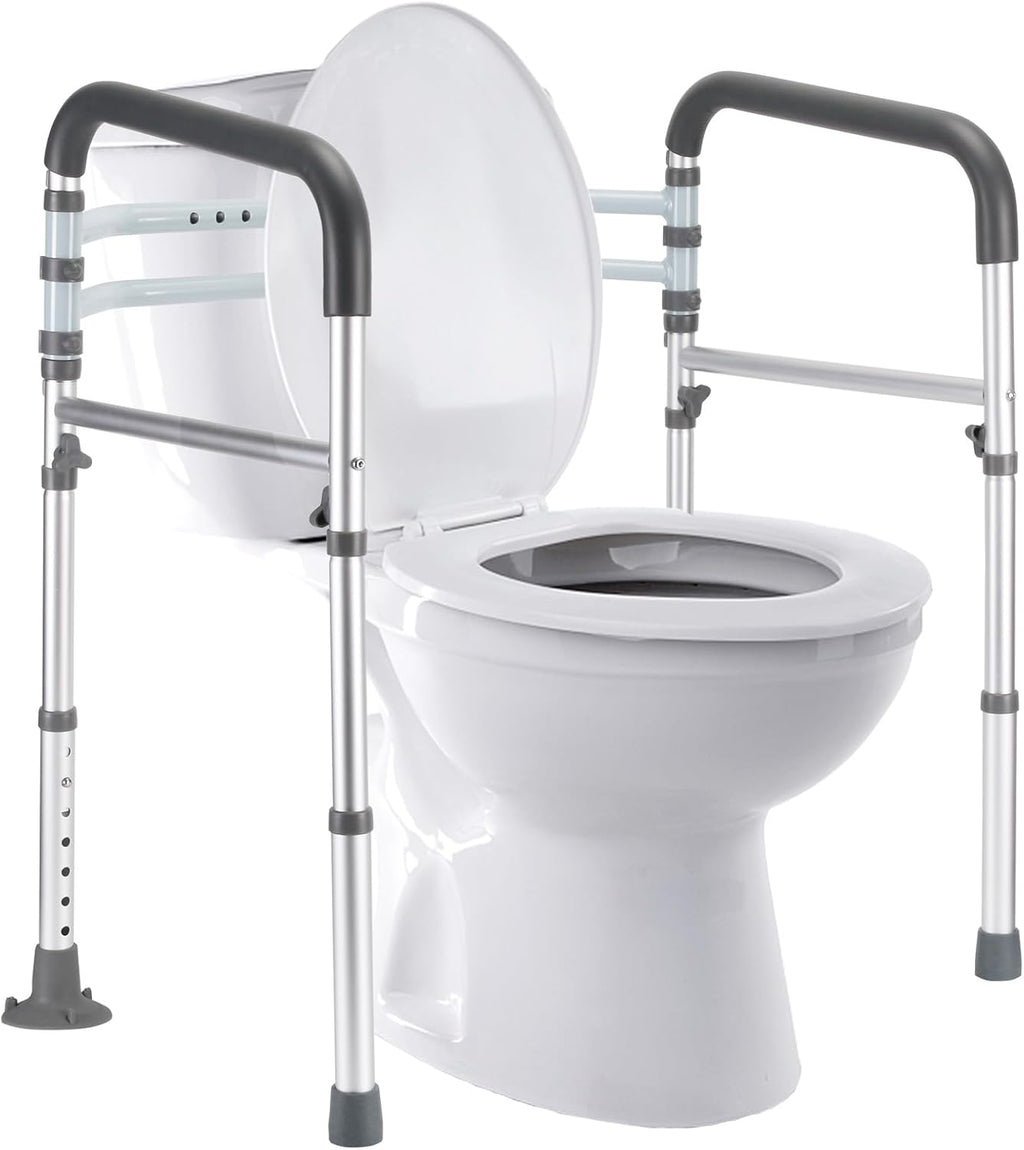 Lianjindun Toilet Safety Rails, Adjustable Toilet Frame for Elderly, Seniors, Handicap & Disabled, Foldable Handicap Toilet Handles Fit Any Toilets (Gray)