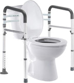 Toilet Safety Rails, Adjustable Toilet Frame for Elderly, Seniors, Handicap & Disabled, Foldable Handicap Toilet Handles Fit Any Toilets (Gray)