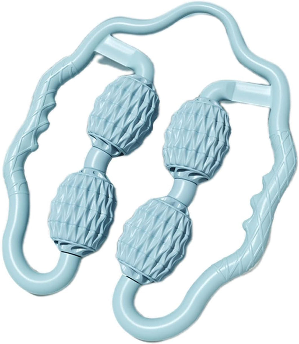 TOMOO 4 Wheels Muscle Roller Massager With Circular Leg Clamps - 360 Roller for Leg, Neck, Hand, Arm Relax - Indoor Sports, Yoga, Bodybuilding Equipment (Light Blue)