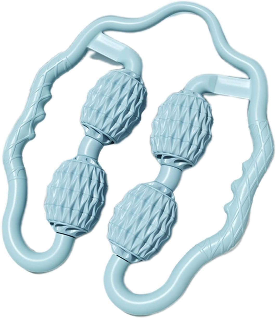 TOMOO 4 Wheels Muscle Roller Massager With Circular Leg Clamps - 360 Roller for Leg, Neck, Hand, Arm Relax - Indoor Sports, Yoga, Bodybuilding Equipment (Light Blue)