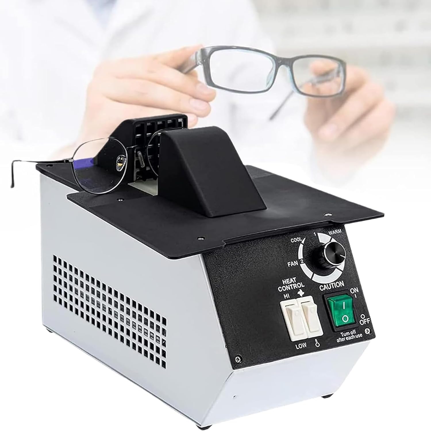Optical Glasses Frame Heater, 1500W Eyeglass Heating Equipment, 2 Gear Temperature Adjustment, Hot and Cold Air Switching, for Eyeglasses Frame Processing Industries