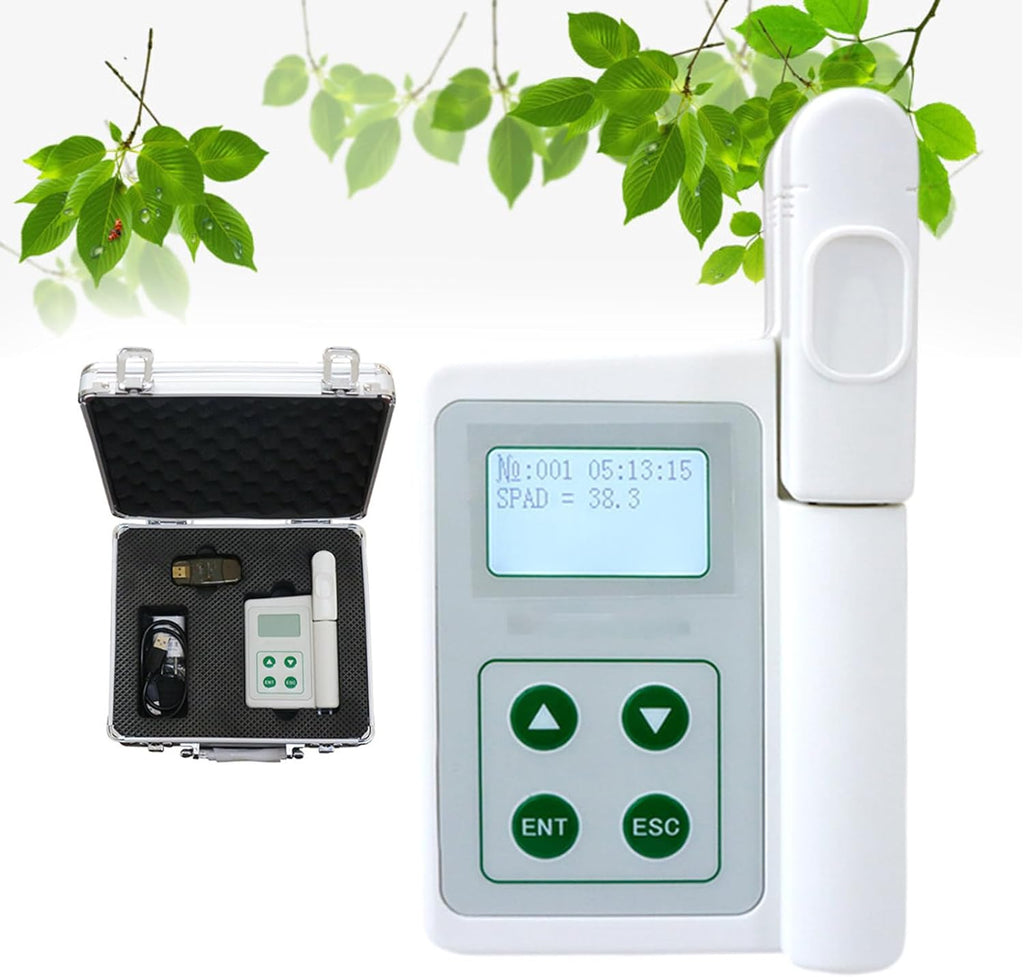 Portable Chlorophyll Meter,for Testing Plant Chlorophyll,Hand-held Chlorophyll Analyzer,Measurement Area Ф10mm,LCD Display,Data Storage Analysis,with Suitcase