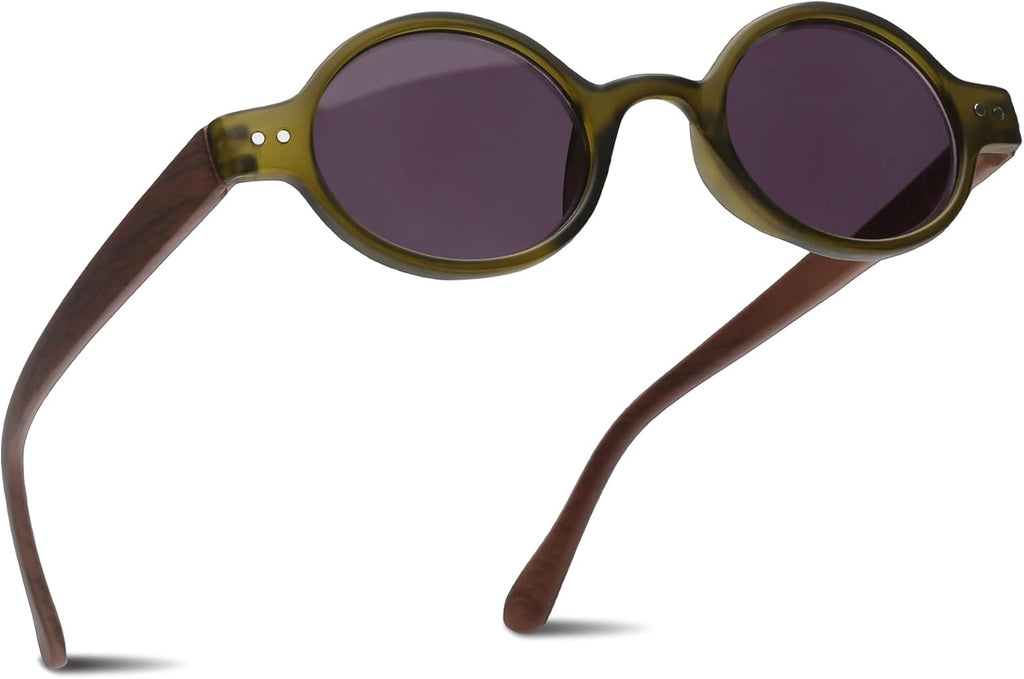 2SeeLife Small Round TR-90 Reading Sunglasses for Men & Women - Narrow-Medium Fit, Sturdy Frame, Spring Hinges, Retro Sun Readers, Green, +2.00