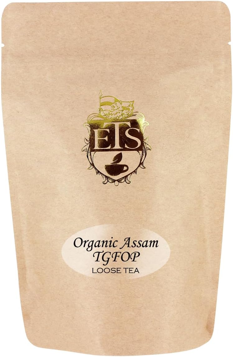 Organic Assam Black Tea Pouches - 4oz | Loose Leaf TGFOP Grade | Tippy Golden Flowery Orange Pekoe | Rich Second Flush | Smooth and Biscuity | Premium Black Tea for Morning or Afternoon