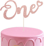 ALISSAR Glitter Double Sided Rose Gold One Cake Topper for 1st Birthday, Cake Topper for 1st Birthday Boy and Gilr, First Anniversary(Double Sided Rose Gold)