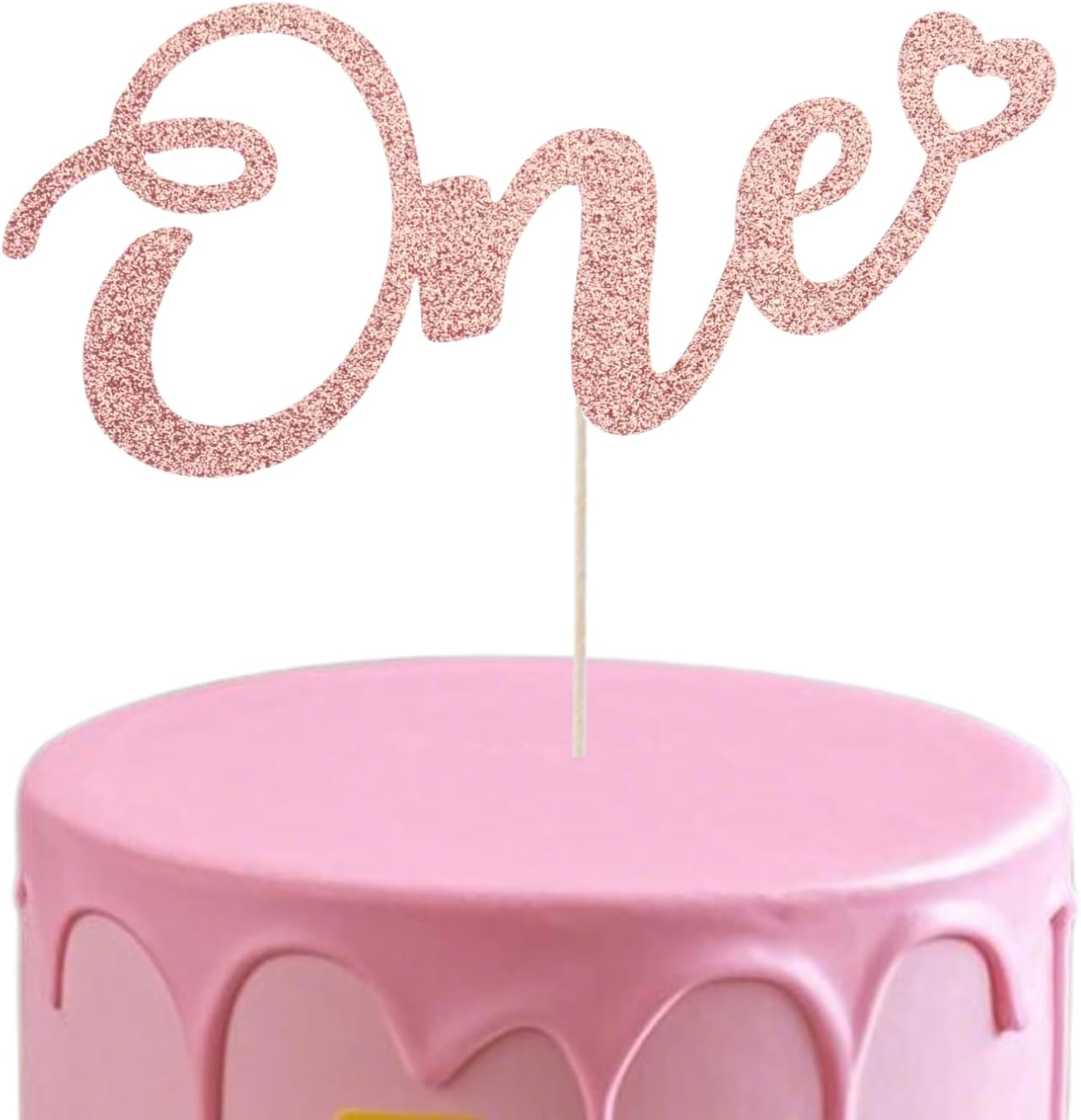 ALISSAR Glitter Double Sided Rose Gold One Cake Topper for 1st Birthday, Cake Topper for 1st Birthday Boy and Gilr, First Anniversary(Double Sided Rose Gold)