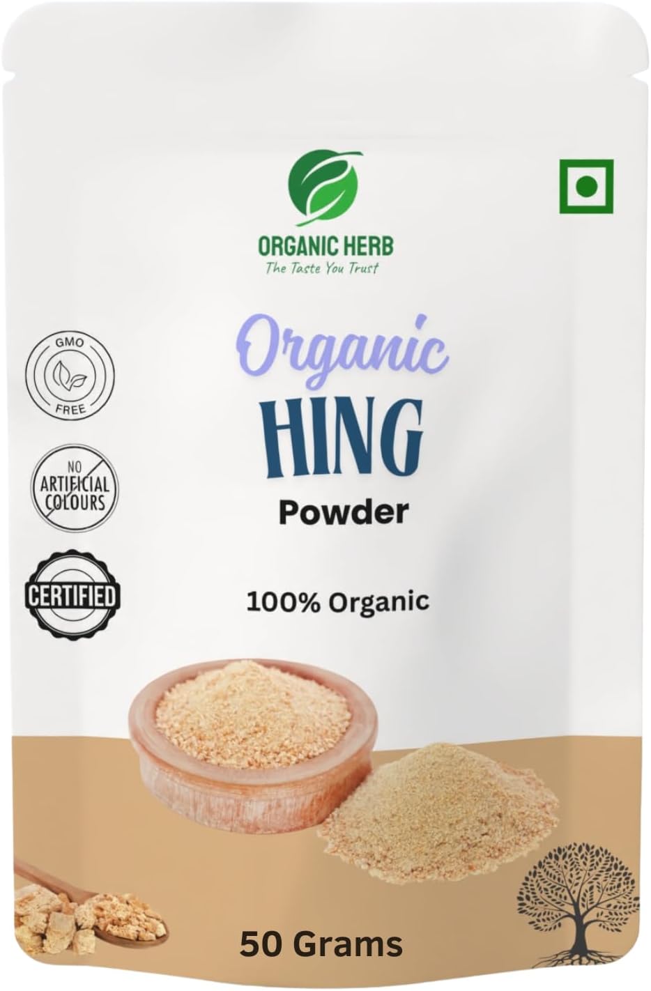 Organic Herb Hing Asafoetida Powder 50 Grams, Natural Gluten-Free Cooking Spice, Non-GMO Indian Seasoning for Digestion