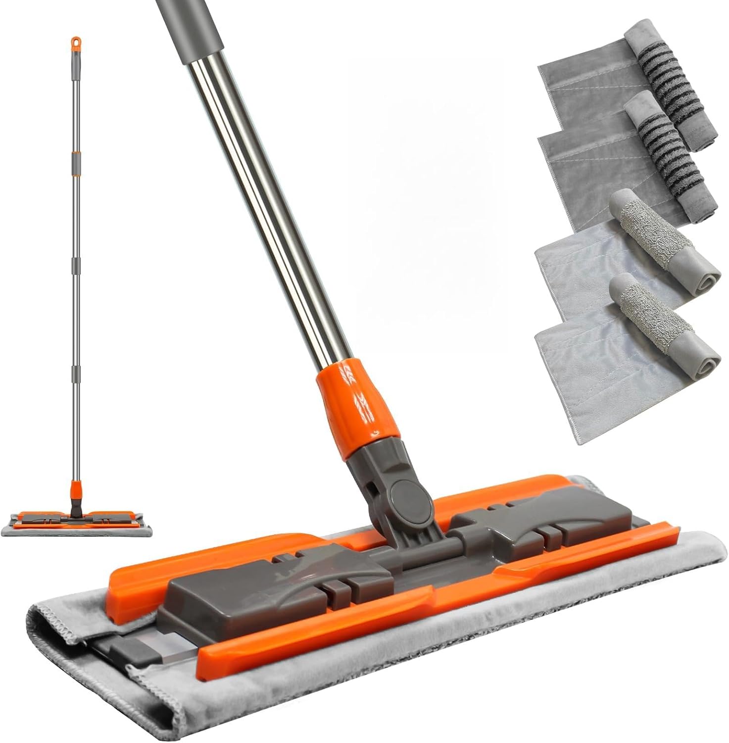 57-inch Microfiber Flat Mop with Stainless Steel Telescopic Handle and 4 Washable Mop Pads for Wet and Dry Cleaning of Hardwood, Tile, Laminate, and Vinyl Floors Scratch-Resistant Professional Mops