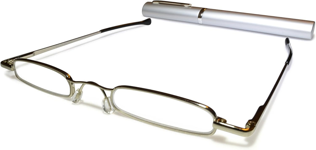 Ultra Slim and Lightweight Pocket Unisex Mini Reading Glasses +1.5 Silver. Comes with free matching oval aluminium case with clip