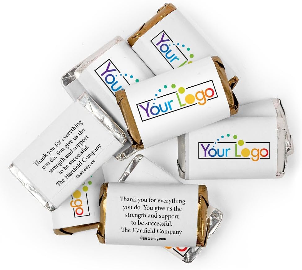 Custom Printed Wrappers and Mini Chocolate Bars, Promotional Items Add Your Logo Candy Personalized Miniatures, (75 Count)
