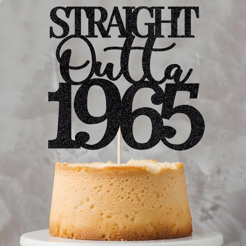 Straight Outta 1965 cake topper 60th birthday happy birthday cake topper men and women cheer 60 years old handmade black glitter cake decoration