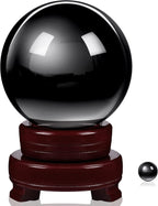 CHENGU 2 Pieces Obsidian Crystal Ball Set with Wooden Stand 80 mm and 20 mm Clear Crystal Ball Decorative Obsidian Sphere for Home Decorations Meditation Healing Witchcraft(Black)