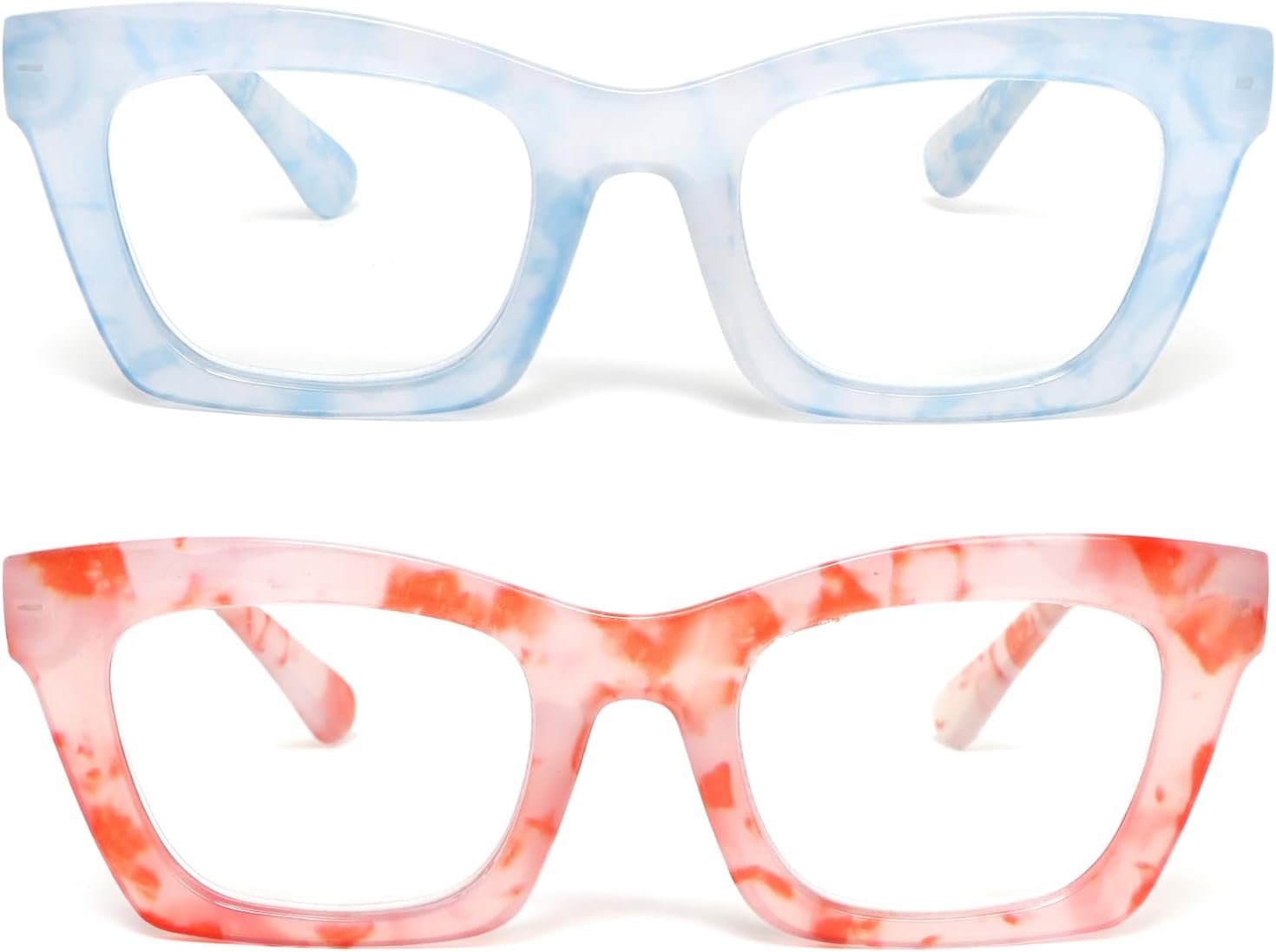 2 Pack Oprah Style Reading Glasses for Women Blue Light Blocking, Cute Oversized Square Computer Readers Spring Hinge