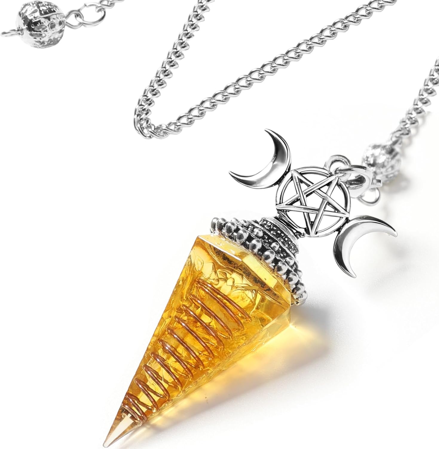 RENEMEGO Citrine Pendulum Crystal for Divination - Witchcraft Supplies for Dowsing, Pendulos De Energia, Wiccan Supplies and Tools, Crystal Pendulum for Chakra Meditation Energy Balancing Gift