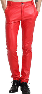 Yeokou Men's Faux Leather Pants Skinny Straight Leg Tapered Motorcycle Biker Pants PU Stretchy Trousers Streetwear