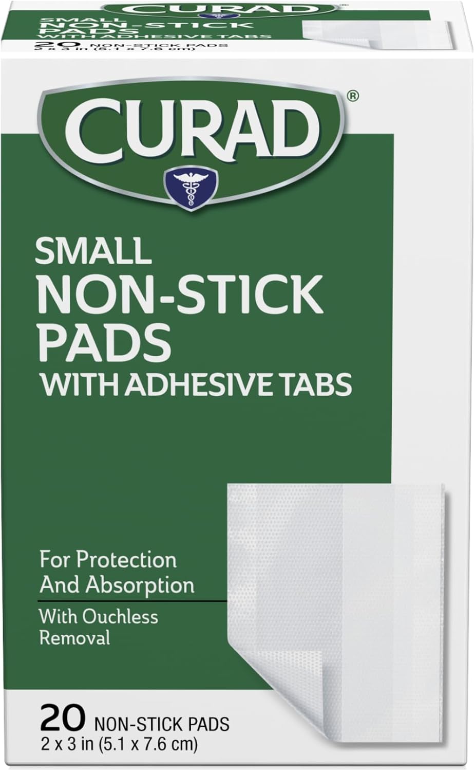 Curad Small Non-Stick Pads With Adhesive Tabs 2 Inches X 3 Inches 20 Each