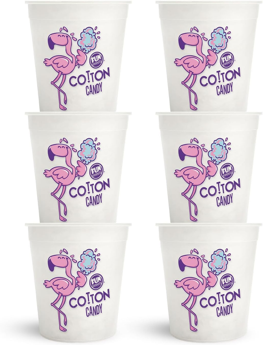 Fun Sweets Vanilla Cotton Candy 6-Pack – Dye Free White Cotton Candy in 1.5 oz Individual CottonCandy Tubs – White CottonCandy for Weddings, CandyBuffets & Bridal Showers