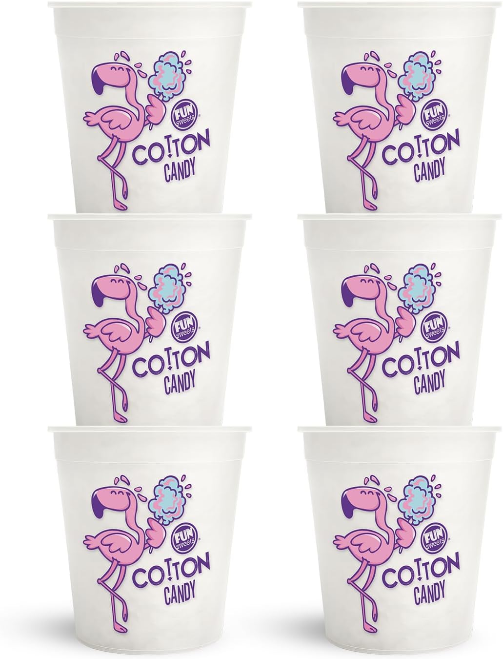 Fun Sweets Vanilla Cotton Candy 6-Pack – Dye Free White Cotton Candy in 1.5 oz Individual CottonCandy Tubs – White CottonCandy for Weddings, CandyBuffets & Bridal Showers