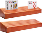 Exqline Wooden Playing Card Holder Set of 2 Solid Card Tray Rack Organizer for Kids Seniors Adults - 13.8 inch* 3.1 Inch Extended Versions Long Enough for Bridge Canasta Strategy Card Playing