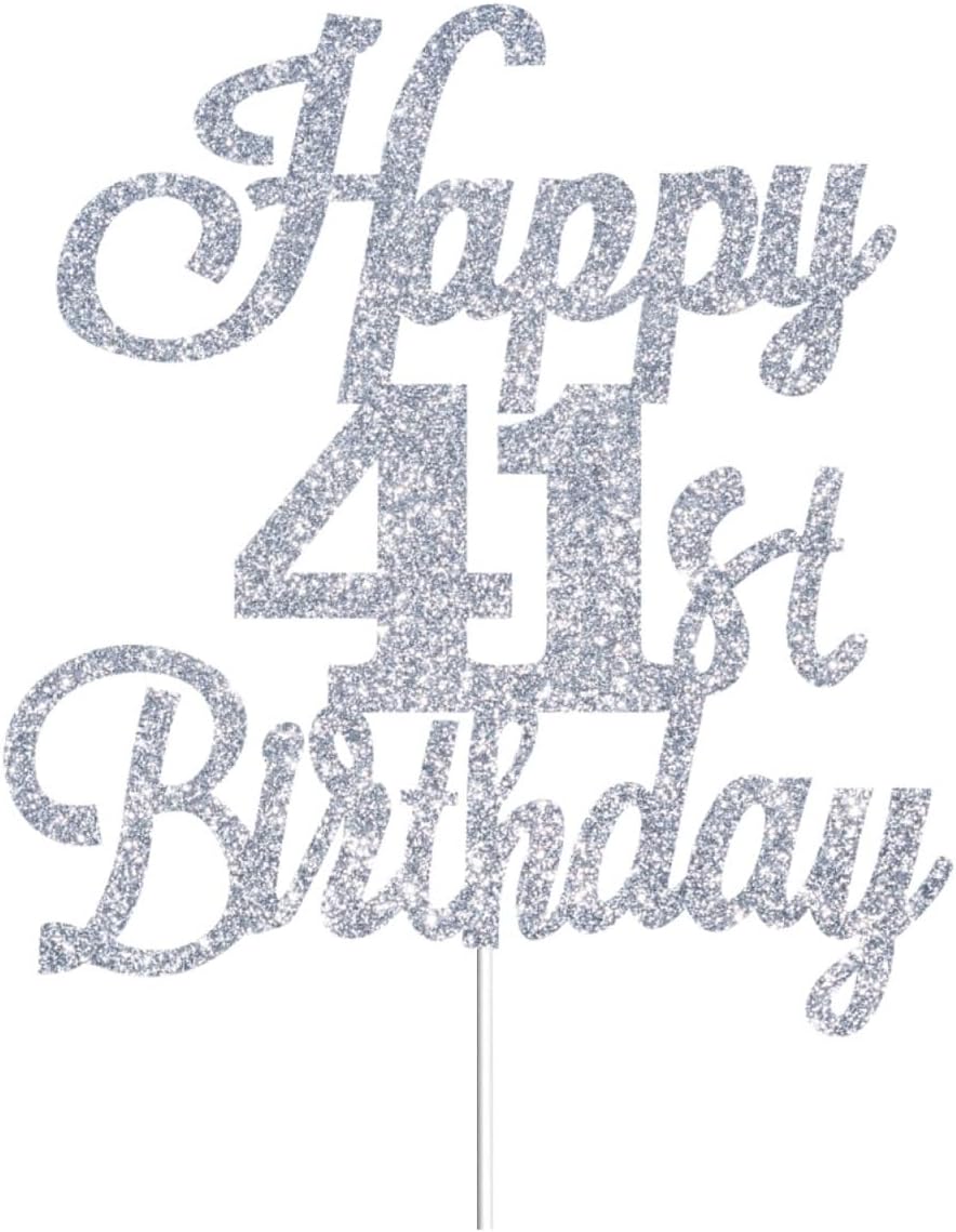 Happy 41st Birthday Cake Toppers Silver Glitter, Cheers to 41 Years Old Bday Decoration 41st Anniversary Cake Topper, Forty-one Theme Cake Decorations for Birthday Anniversary Party