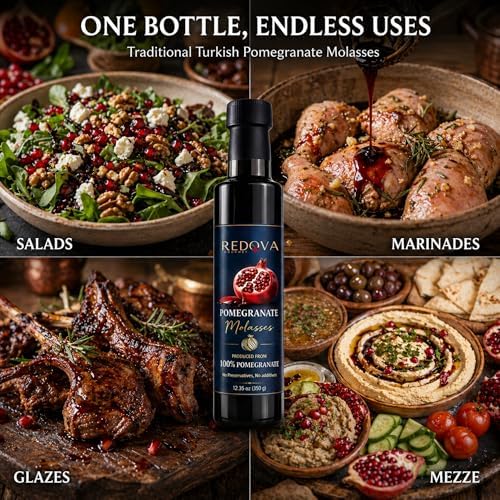 REDOVA Traditional Pomegranate Molasses (Nar Ekşisi) 12.35 fl oz (350 ml) – One Ingredient, No Added Sugar – Naturally Tart Turkish Pomegranate Molasses for Salads, Marinades & Savory Cooking
