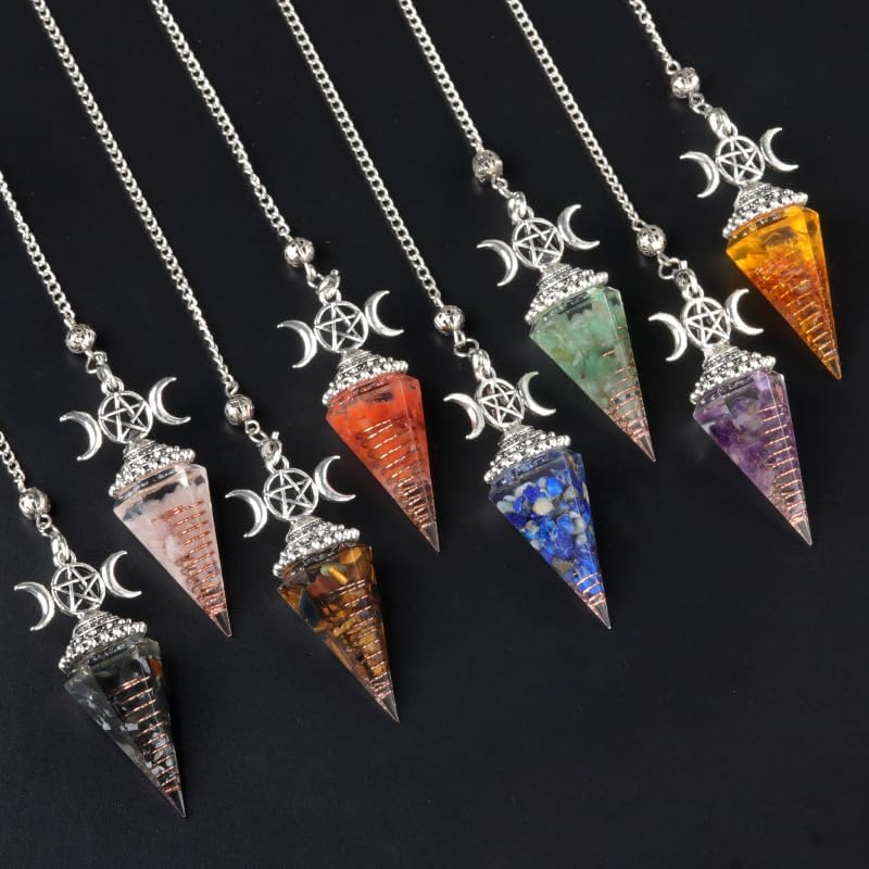 Pendulum Crystal Necklace, Natural Chakra Pendulums for Dowsing, Spiritual Pointed Crystal for Witchcraft Supplies, Divination Tools