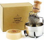 Anbbas 4in1 Badger Hair Shaving Brush Set, with Goat Milk Soap Refill,Stainless Steel Stand Holder and Soap Bowl,Perfect for Men Gift Baber Style Wet Shave