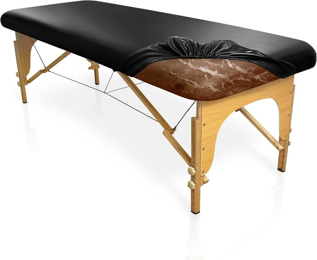 Leather Massage Table Cover Wipeable Covers for Massage Table Waterproof Vinyl Replacement Bed Cover Protector for Lash/Spa (Black, 1)