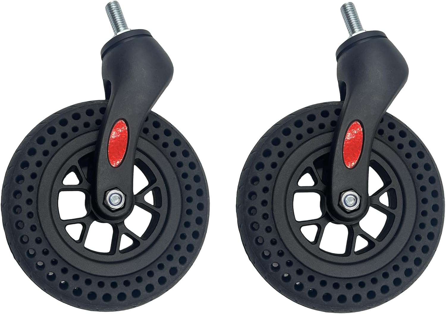 2 Pack 6 Inch Thickened Wheelchair Front Wheels Replacement with Front Fork Drive Front Castor Solid Replacement Wheels for Wheelchairs, Rollators, Walkers(Black, 6 Inch-Thickened)