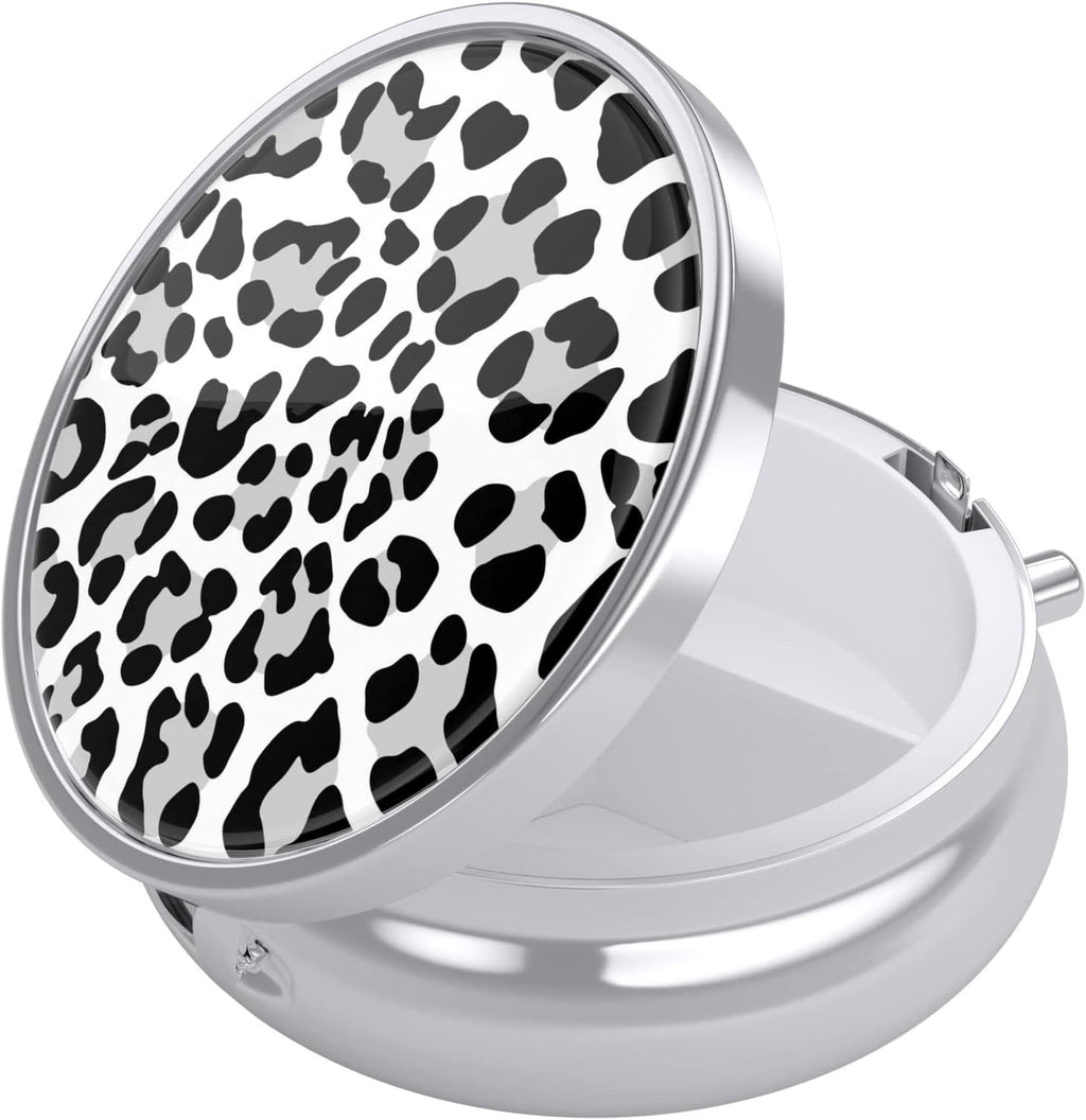 Nipichsha Pill Box, Small Pill Case for Purse & Pocket, Cute Travel Medicine Organizer, Portable Medicine Container Holder to Hold Vitamins, Medication, Fish Oil & Supplement, White Leopard
