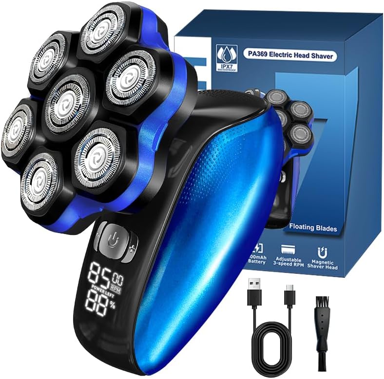 Head Shavers for Bald Men - Magnetic 7D Detachable Head Shaver, 100% Waterproof Wet Dry, Rechargeable Cordless Electric Razor, Rotary Shavers with LED Display, Fast Charging