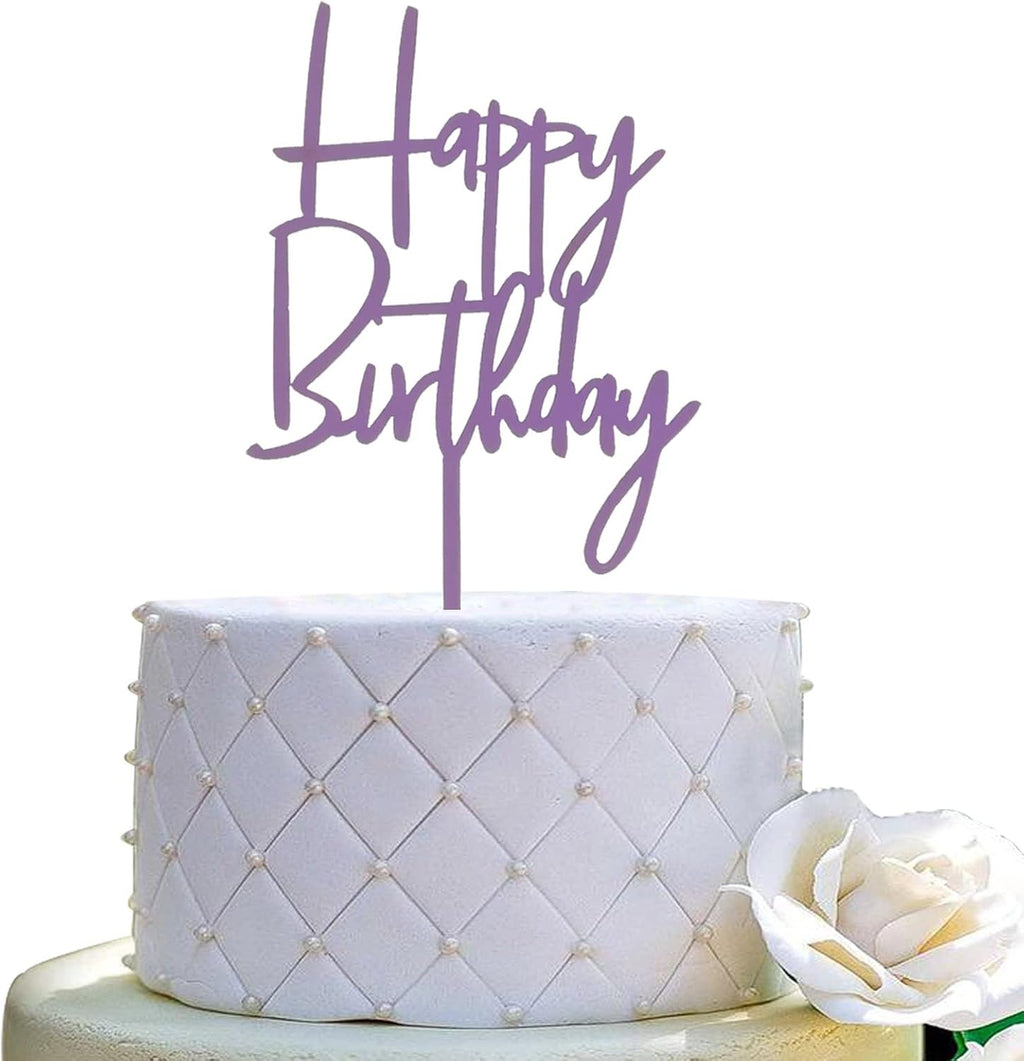 JIEEIN Happy Birthday Cake Topper - Purple Plastic - Party Event Decorations