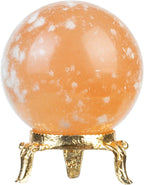 Crocon 45mm Orange Selenite Stone Sphere Ball with Metal Stand 1400+ Carats Gemstone Ball Healing Sphere Sculpture Figurine for Fengshui Divination Home Decoration Photography Crystal Sphere