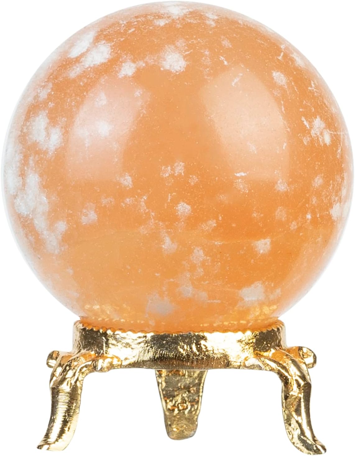 Crocon 45mm Orange Selenite Stone Sphere Ball with Metal Stand 1400+ Carats Gemstone Ball Healing Sphere Sculpture Figurine for Fengshui Divination Home Decoration Photography Crystal Sphere