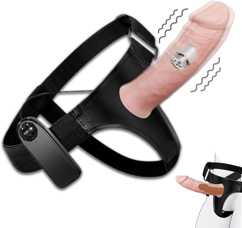 Strap On Vibrating Dildo for Men Vibrator with Variable Speed Vibration Remote Control Adjustable Strap on Harness Hollow Penis Enlarger G Spot Clitoral Stimulation Adult Sex Toy for Women Couples