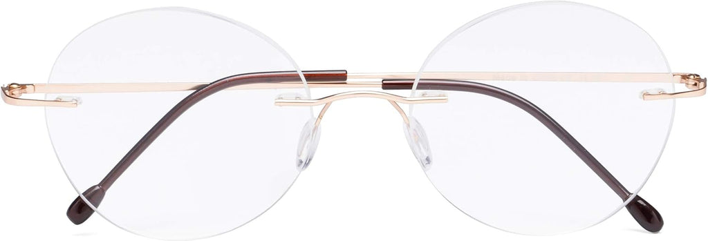 CessBlu Rimless Reading Glasses Round Readers for Men Women (Gold) +1.75