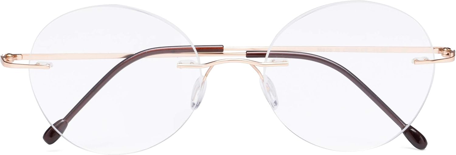 CessBlu Rimless Reading Glasses Round Readers for Men Women (Gold) +1.0