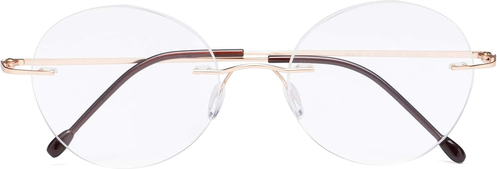 CessBlu Round Rimless Reading Glasses for Men Women Readers (Gold) +2.25