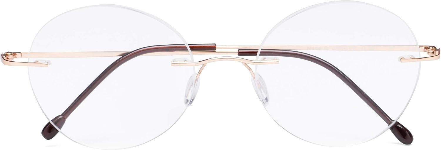 CessBlu Round Rimless Reading Glasses for Men Women Readers (Gold) +2.25