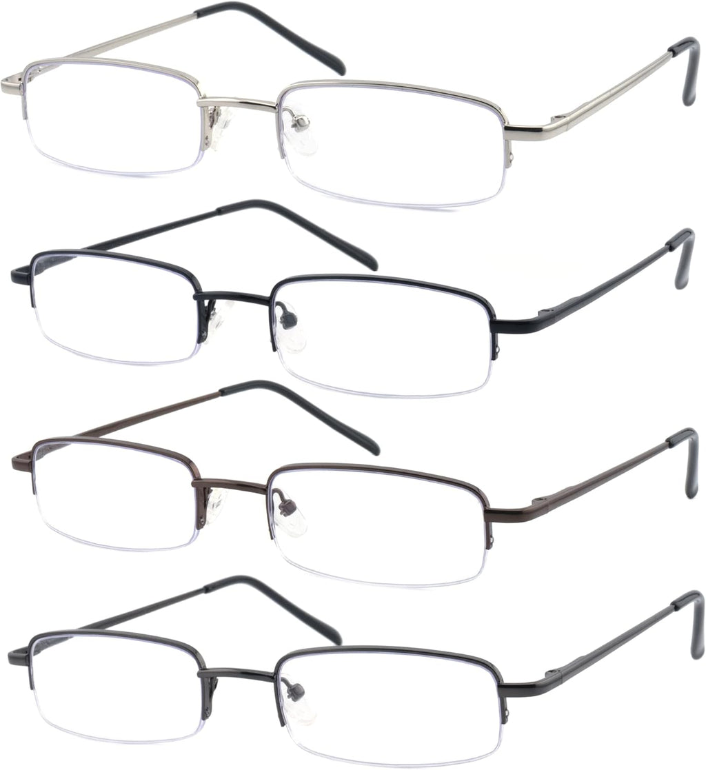 4 Pack Reading Glasses Metal Half Frame Readers for Men Women Blue Light Blocking Eyeglsses with Spring Hinges+2.75