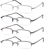 4 Pack Reading Glasses Metal Half Frame Readers for Men Women Blue Light Blocking Eyeglsses with Spring Hinges+2.75