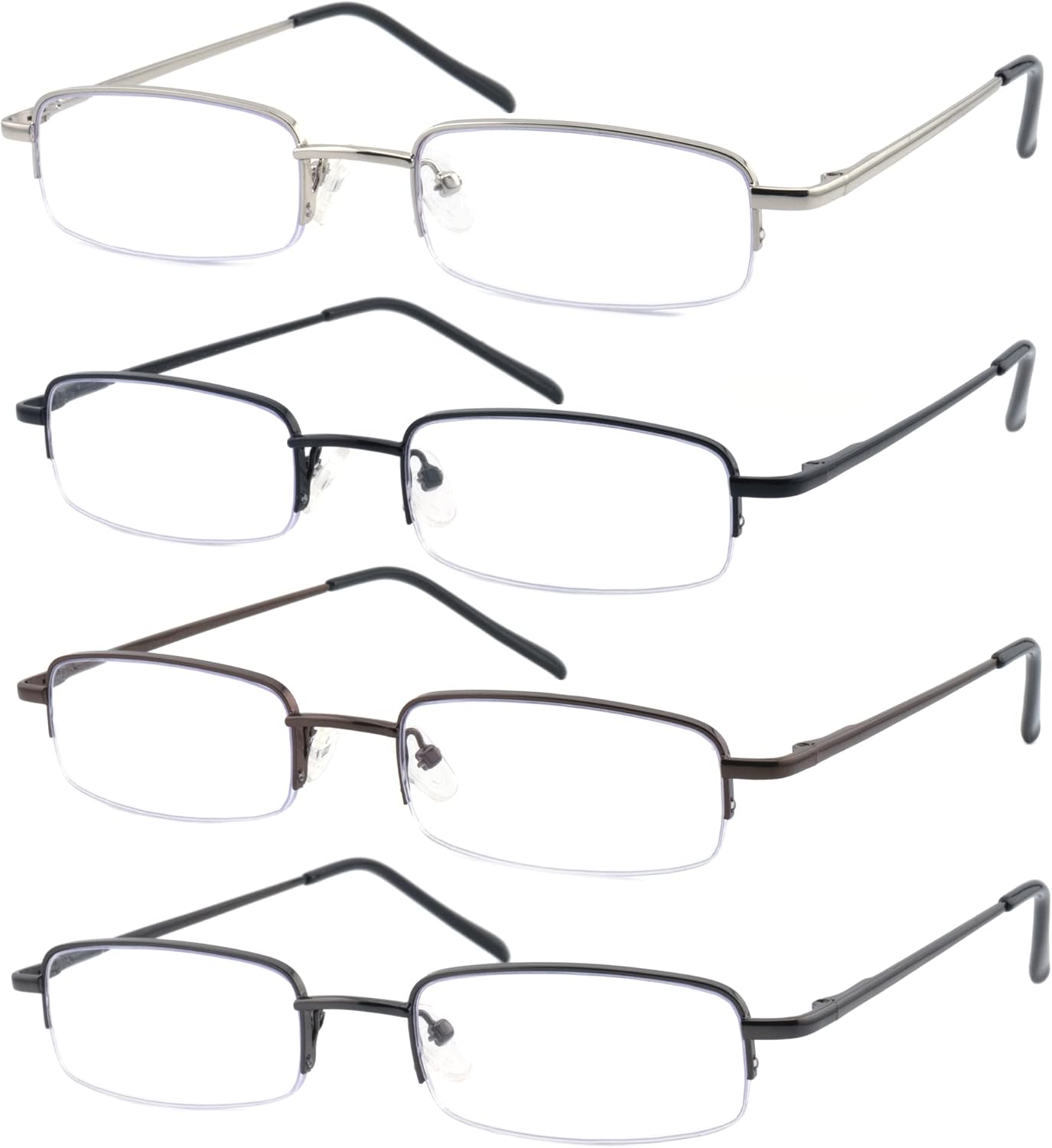4 Pack Reading Glasses Metal Half Frame Readers for Men Women Blue Light Blocking Eyeglsses with Spring Hinges+2.75