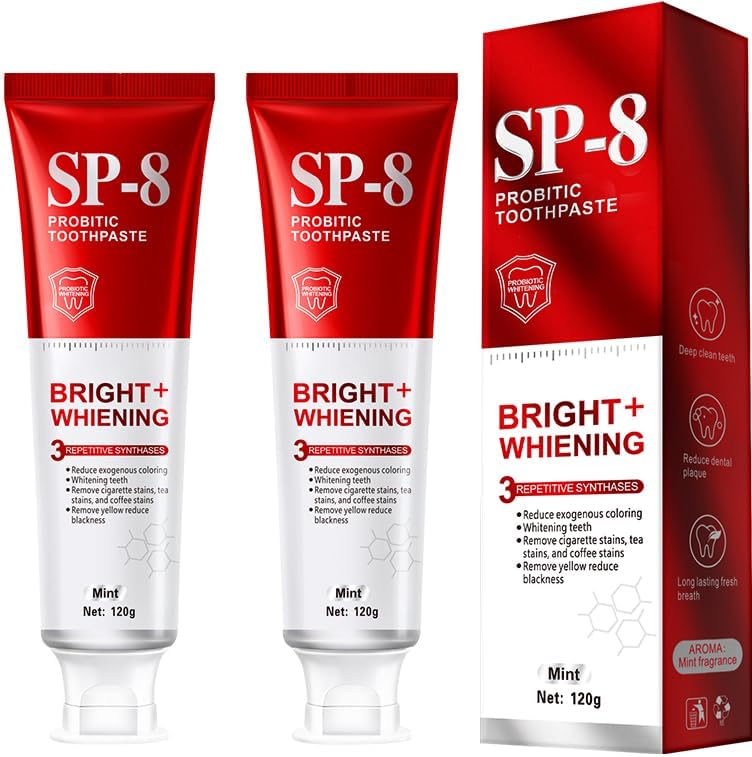 SP-8 Probiotics Whitening Toothpaste - Probiotics for Teeth Whitening and Gum Health - Enamel-Safe, Fluoride-Free, Double Mint Flavor,Fresh Breath