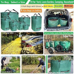 Professional 3-Pack 137 Gallon Extra Large Lawn Garden Bags (D34,H34 in) Reusable Yard Waste Bags with Gardening Gloves for Big Leaf Bag,Lawn Weeds,Grass Clippings Bag,Yard Debris Containers 4 Handles
