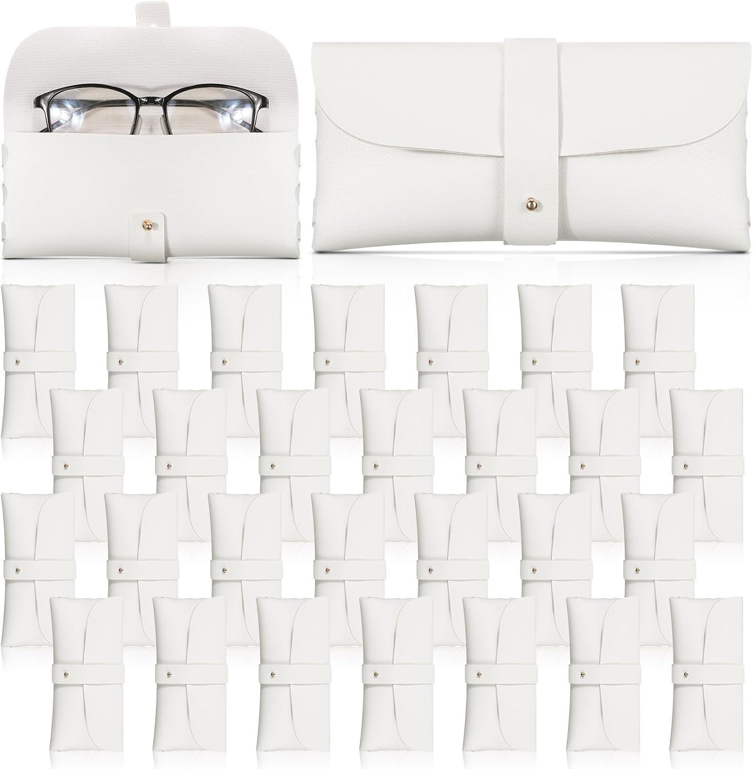 Nuogo 30 Pack Eyeglass Case Soft Glasses Case Studded Sunglasses Pouch Portable PU Leather Bag for Women Men
