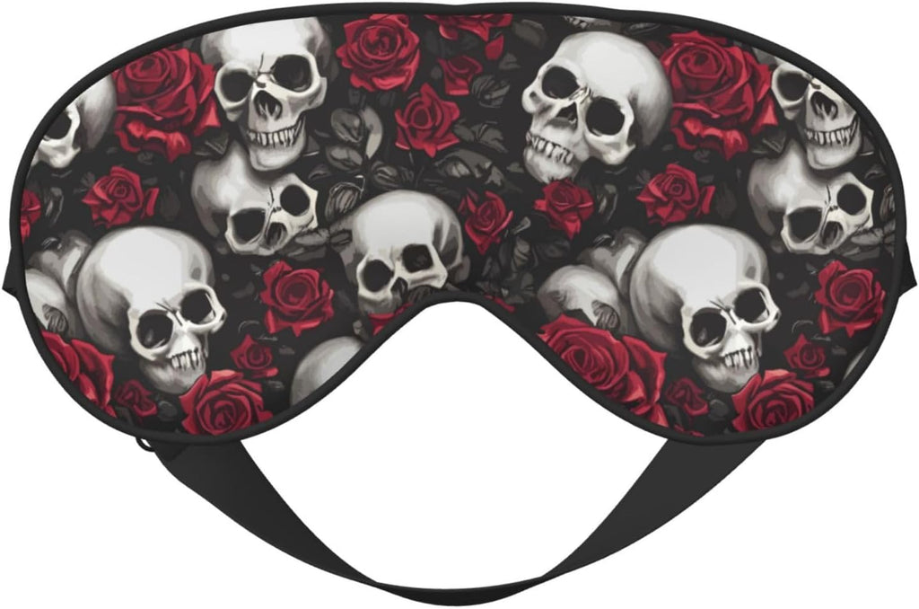 Skulls and Red Roses Sleep Mask Eye Mask with Adjustable Strap Eye Sleep Shade Cover Blocks Light for Women Men Airplane Travel Nap